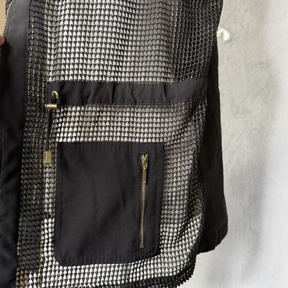 Chico's Zenergy Neema Mesh Foil Front Vest 2 Large 12 Gold Black Full Zip Cinch - Picture 9 of 16